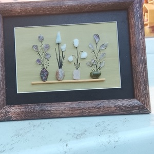 Virágos kavicskép féldrágakövekből  - otthon & életmód - dekoráció - kép & falikép - kavics kép - Meska.hu