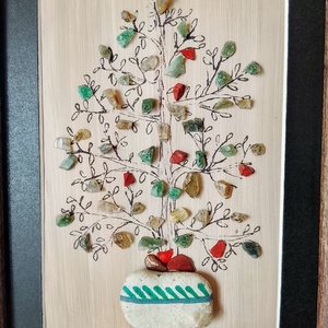 Életfa vagy virág kavicskép féldrágakövekből  - otthon & életmód - dekoráció - kép & falikép - kavics kép - Meska.hu