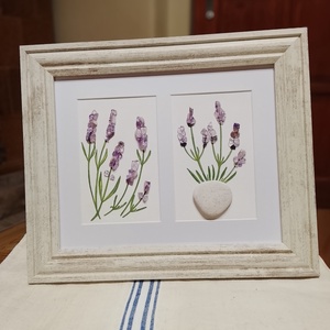 Levendula virágos falikép ametiszt féldrágakövekből  - otthon & életmód - dekoráció - kép & falikép - kavics kép - Meska.hu