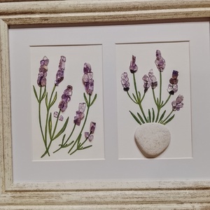 Levendula virágos falikép ametiszt féldrágakövekből  - otthon & életmód - dekoráció - kép & falikép - kavics kép - Meska.hu