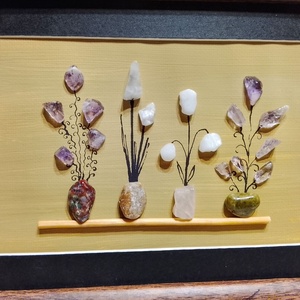 Cserepes virágos kavicskép féldrágakövekből  - otthon & életmód - dekoráció - kép & falikép - kavics kép - Meska.hu