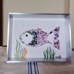 Halacska kavicskép féldrágakövekből , Otthon & Életmód, Dekoráció, Kép & Falikép, Kavics kép, , MESKA