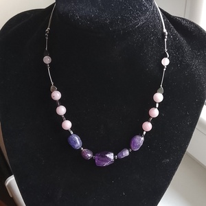 Ametiszt és hematit kövekből nyaklánc, nyakék , Ékszer, Nyaklánc, Gyöngyös nyaklánc, Ékszerkészítés, MESKA