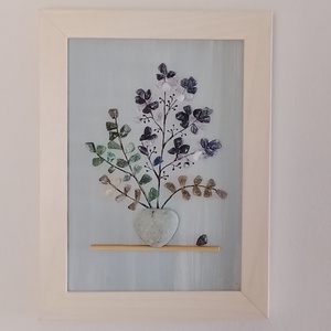 Kék virágos kavicskép féldrágakövekből  - otthon & életmód - dekoráció - kép & falikép - kavics kép - Meska.hu