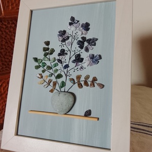 Kék virágos kavicskép féldrágakövekből  - otthon & életmód - dekoráció - kép & falikép - kavics kép - Meska.hu