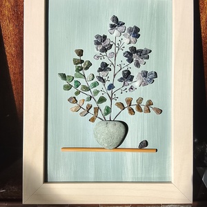 Kék virágos kavicskép féldrágakövekből , Otthon & Életmód, Dekoráció, Kép & Falikép, Kavics kép, , MESKA