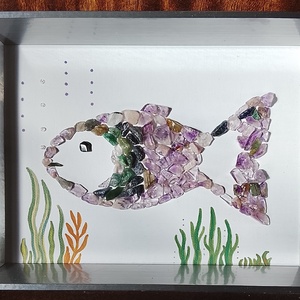 Halacska kavicskép féldrágakövekből  - otthon & életmód - dekoráció - kép & falikép - kavics kép - Meska.hu