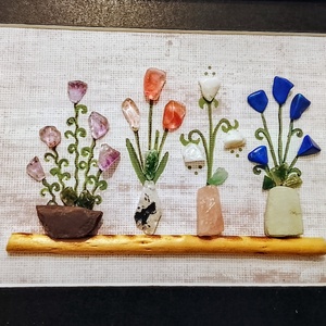 Virágospolc falikép féldrágakövekből  - otthon & életmód - dekoráció - kép & falikép - kavics kép - Meska.hu