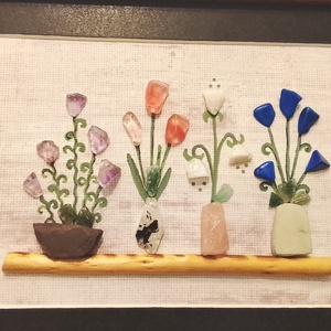 Virágospolc falikép féldrágakövekből  - otthon & életmód - dekoráció - kép & falikép - kavics kép - Meska.hu