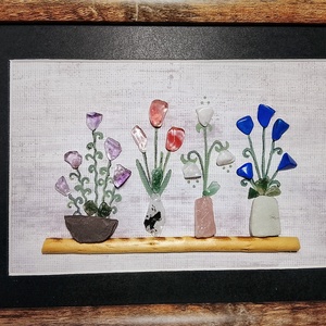 Virágospolc falikép féldrágakövekből , Otthon & Életmód, Dekoráció, Kép & Falikép, Kavics kép, , MESKA