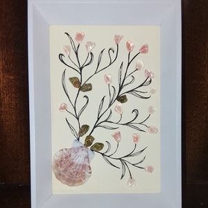 Rózsaszín virágos falikép kagyló és ásványkövekből , Otthon & Életmód, Dekoráció, Kép & Falikép, Kavics kép, , MESKA