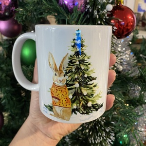 Karácsonyi Nyuszis Két oldalon nyomott bögre, Otthon & Életmód, Konyhafelszerelés, tálalás, Tálalás, Bögre & Csésze, Festészet, MESKA