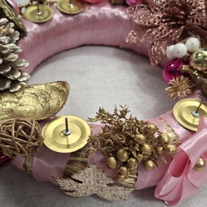 Rózsaszín-arany adventi koszorú - karácsony - adventi díszek - adventi koszorú - Meska.hu