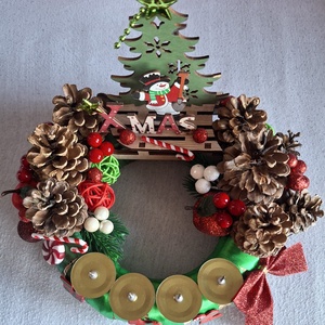 Piros-zöld adventi koszorú - Meska.hu