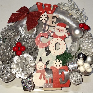 Ezüst welcome, Karácsony, Karácsonyi lakásdekoráció, Karácsonyi ajtódíszek, , MESKA