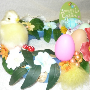 Happy Easter csibével, Otthon & Életmód, Dekoráció, Asztal és polc dekoráció, Asztaldísz, , MESKA