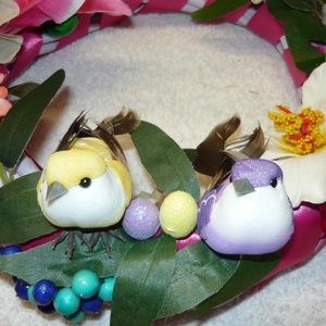 Lila és sárga madárpár - otthon & életmód - dekoráció - húsvéti asztaldíszek - Meska.hu