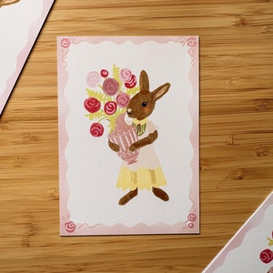 Nyuszi tulipánnal - képeslap, print, Otthon & Életmód, Papír, írószer, Ajándékozás kellékei, Képeslap, üdvözlőlap, , MESKA