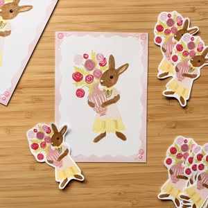 Nyuszi tulipánnal - képeslap, print - otthon & életmód - papír, írószer - ajándékozás kellékei - képeslap, üdvözlőlap - Meska.hu