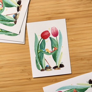 Tulipános manó - képeslap, print, Otthon & Életmód, Papír, írószer, Ajándékozás kellékei, Képeslap, üdvözlőlap, , MESKA