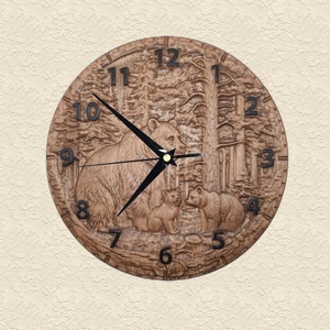 Medvés faragott fa 3d falióra, Otthon & Életmód, Dekoráció, Fali és függő dekoráció, Falióra & óra, Famegmunkálás, Festészet, MESKA