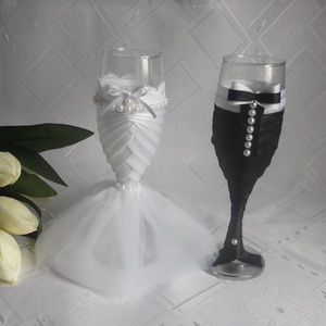 Esküvői pohár szett,gyöngyös - esküvő - dekoráció - asztaldísz - Meska.hu