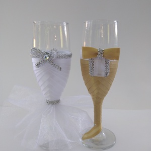 Pezsgős üveg és pohár szett drapp, fehér  -  - Meska.hu