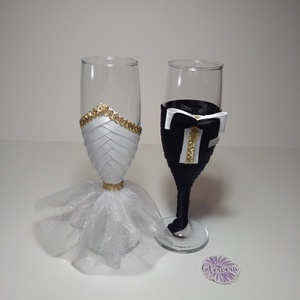 Esküvői pezsgőspohár, arany, Esküvő, Emlék & Ajándék, Esküvői pohár, pohárszett, Nászajándék, Varrás, MESKA
