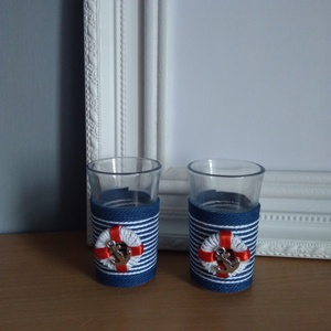 Zsinóros pálinkás szett, tengerész - otthon & életmód - dekoráció - asztal és polc dekoráció - díszüveg - Meska.hu