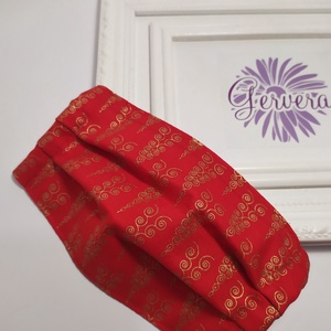 Textil maszk,kétrétegű, piros-arany-jégcsap -  - Meska.hu