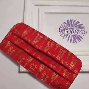 Textil maszk,kétrétegű, piros-arany-jégcsap -  - Meska.hu