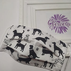 Textil maszk, kétrétegű, kutyáas-fehér -  - Meska.hu