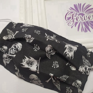Textil maszk, kétrétegű kalózos halálfejes -  - Meska.hu