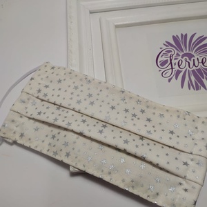 Textil maszk, kétrétegű karácsonyi ezüst csillagos -  - Meska.hu