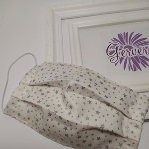 Textil maszk, kétrétegű karácsonyi ezüst csillagos -  - Meska.hu