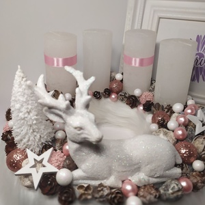 Adventi koszorú, szarvassal, rózsaszín - karácsony - Meska.hu