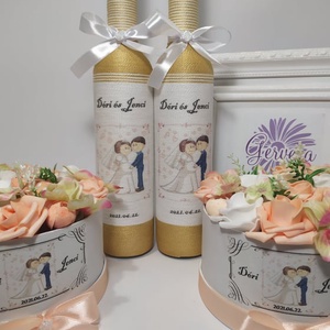 Arany szülőköszöntő szett, virágboxszal, Esküvő, Emlék & Ajándék, Szülőköszöntő ajándék, Virágkötés, Decoupage, transzfer és szalvétatechnika, MESKA