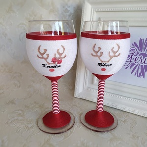 Boros pohár karácsonyra, rénszarvas , Otthon & Életmód, Konyhafelszerelés, tálalás, Tálalás, Boros poharak, szettek, Decoupage, transzfer és szalvétatechnika, MESKA