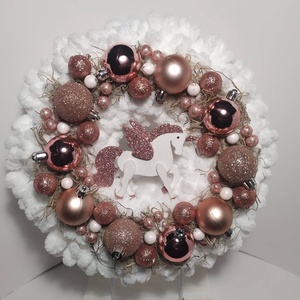 Havas kopogtató, unikornissal - karácsony - karácsonyi lakásdekoráció - karácsonyi ajtódíszek - Meska.hu