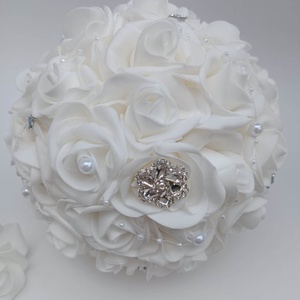 Fehér rózsa menyasszonyi csokor , Esküvő, Menyasszonyi- és dobócsokor, Virágkötés, MESKA