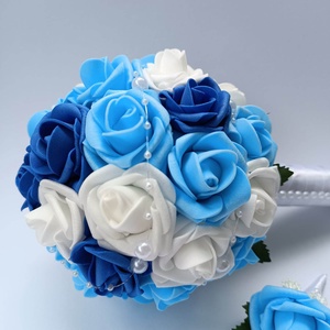 Mini menyasszonyi csokor, világoskék - kék - fehér, Esküvő, Menyasszonyi- és dobócsokor, Virágkötés, MESKA