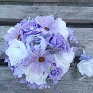 Menyasszonyi csokor, lila fehér  - esküvő - menyasszonyi- és dobócsokor - Meska.hu