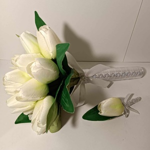 Menyasszonyi csokor, fehér tulipán, Esküvő, Menyasszonyi- és dobócsokor, Virágkötés, MESKA