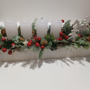 Piros bogyó adventi koszorú, karácsonyi asztaldísz, Karácsony, Adventi díszek, Adventi asztaldísz, Virágkötés, MESKA