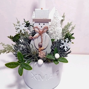 Hóember karácsonyi asztaldísz gyertyával - karácsony - adventi díszek - adventi asztaldísz - Meska.hu