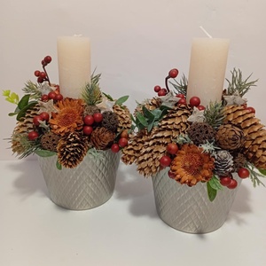 Tobozok, 2 db asztaldísz gyertyával - karácsony - adventi díszek - adventi asztaldísz - Meska.hu