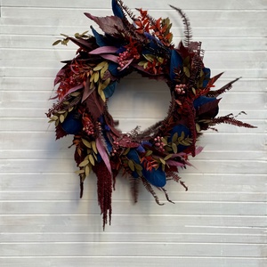 Bordó-Kék Koszorú - otthon & életmód - dekoráció - virágdísz és tartó - koszorú - Meska.hu
