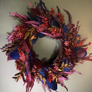 Bordó-Kék Koszorú, Otthon & Életmód, Dekoráció, Virágdísz és tartó, Koszorú, Virágkötés, MESKA