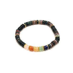 Achát indiai ásvány karkötő 5 korong köves díszítéssel 62 mm, Ékszer, Karkötő, Ásványkarkötő, , MESKA