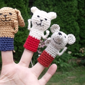 Ujjbáb készlet, barátok, kutya, cica, egér, horgolt - játék & sport - bábok - ujjbáb - Meska.hu